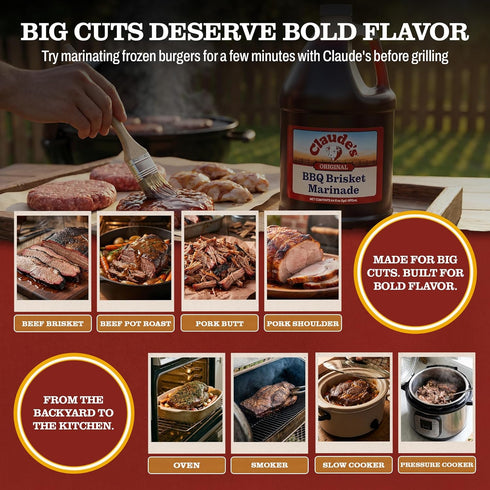 (Pack 1, 64 oz) Claude's Original BBQ Brisket Marinade Sauce of Smoky Texas Barbecue Sauce Tenderizing, Gluten Free