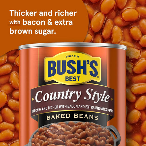 8.3 oz Country (Pack 12) BUSH'S BEST Canned Baked Beans, Style with Bacon and Brown Sugar, Source of Plant Based