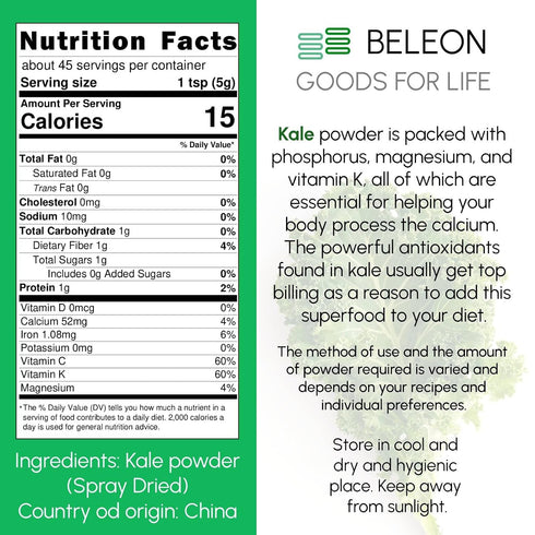 8oz Immune Kale Powder - for Cooking Salad Seasoning, Tea and Mix Drinks, Supports System, Rich in Vitamins