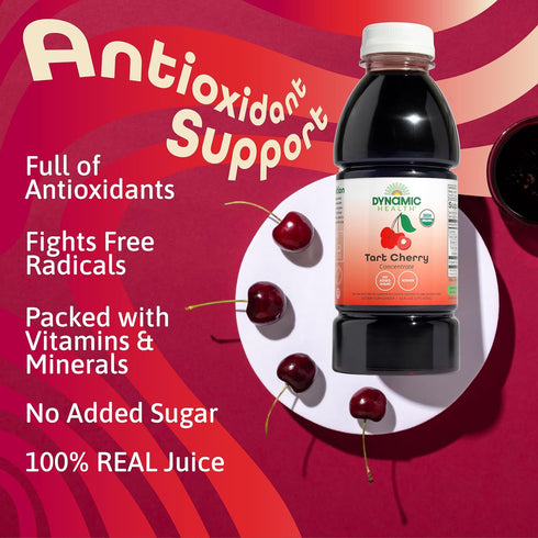 100% (16oz) Dynamic Health Organic Tart Cherry Juice, Unsweetened Juice Concentrate, Antioxidants Supplement, No