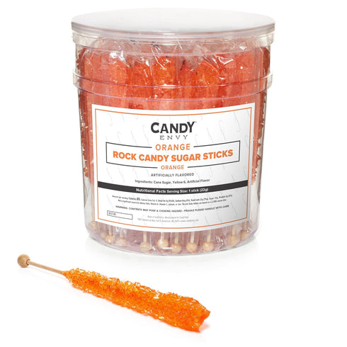 Orange Rock Candy Sugar Sticks - Orange Flavored - 36 Individually Wrapped