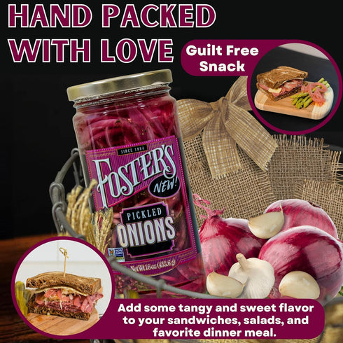 16oz, 1 Pack, 40 Foster's Pickled Red Onions in a Jar, Traditional Vegetables Recipe for years, Gluten, Fat