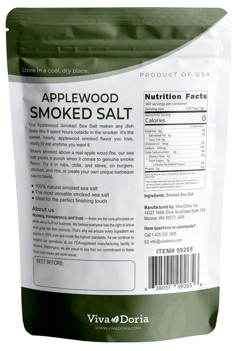 2 lb Viva Doria Applewood Smoked Sea Salt - Fine Grain