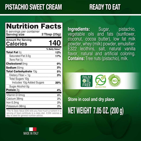 7.05 oz (200g) SICANIA - Premium Pistachio Cream, - Authentic Italian, Gluten-Free, Non-GMO - Gourmet Spread