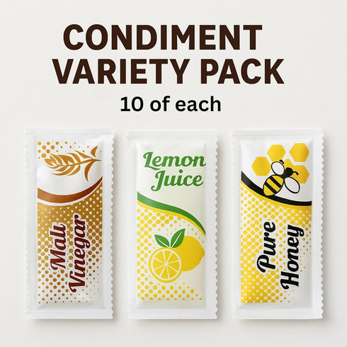 Vallary Pack 30 Count (10 Packets Honey, Lemon Juice & Malt Vinegar Variety Each) | Single Serve Condiment for Salads