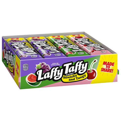 Laffy Taffy Stretchy & Tangy Variety Candy Box, Grape, Watermelon, and Cherry