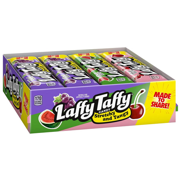 Laffy Taffy Stretchy & Tangy Variety Candy Box, Grape, Watermelon, and Cherry