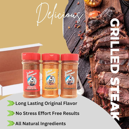 Jake's Famous Foods Set (3 Pack-5 Oz Jake's Famous BBQ Rub Gift Includes Southwestern Hickory Rub, California Chicken
