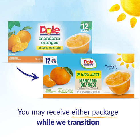 100% 4oz (Pack 24) Dole Fruit Bowls Mandarin Oranges in Juice Snacks, Gluten & Dairy Free, Bulk Lunch Snacks for Kids