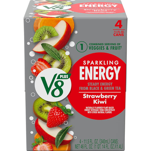 V8 +ENERGY Sparkling Strawberry Kiwi Juice Energy Drink, 11.5 fl oz Can (4 Pack)