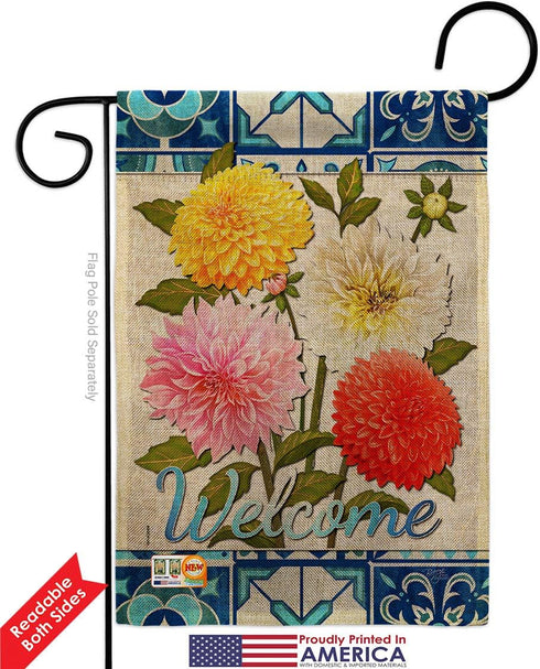 Breeze Decor Set 13 18.5 Floral Dahlia Bouquet Burlap Garden Flag Wall Hanger Spring Sunflower Tulip Rose Orchid Lilies