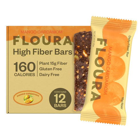 Floura Mango Cardamom Fruit-Forward Fiber Bars High Fiber, Vegan, Gluten & Dairy