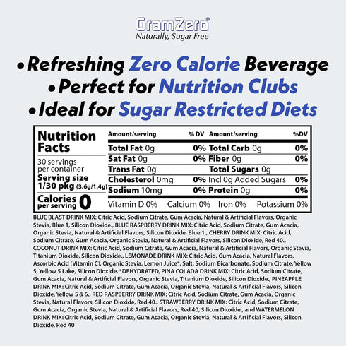 2GO Pack, GramZero Sticks - Variety Zero Calorie Sugar Free Drink Mix, Stevia Sweetened, Great For Nutrition Club