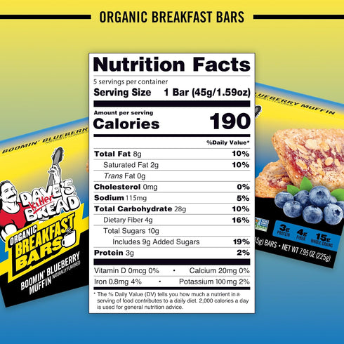 5 Count Dave's Killer Bread Boomin' Blueberry Muffin Naturally Flavored Organic Breakfast Bars