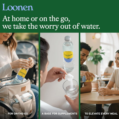 Pack 6, 750mL Loonen Spring Sourced Sparkling Water, Glass Bottled High Carbonation, Minerals, Magnesium, Potassium