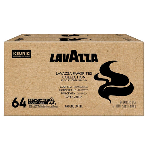Pack, 64-Count Lavazza Favorites Collection Variety Single Serve Keurig K-Cup Pods, Light and Medium Roast Coffees, Box