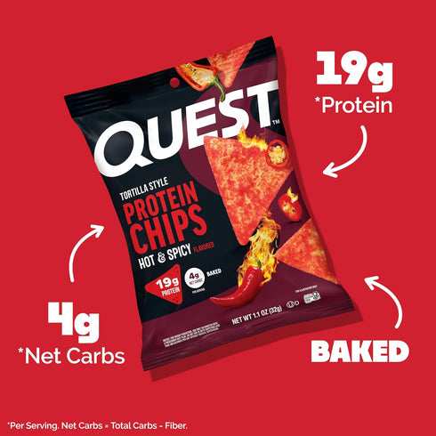 19g 4g 1.1 (Pack 12) Quest Nutrition Tortilla Style Protein Chips, Hot & Spicy, of Protein, Net Carbs, High Protein