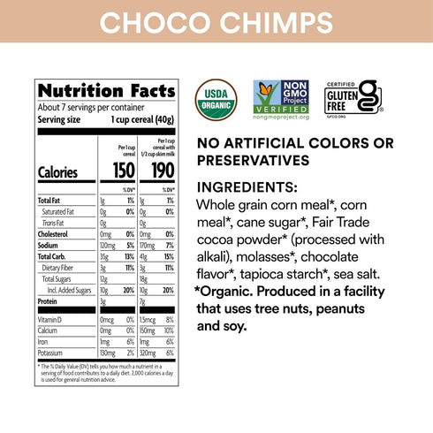 10 oz (Pack 1), EnviroKidz Organic Choco Chimps Cereal, of Chocolate, Gluten Free, Non-GMO, Fair Trade, by Nature's
