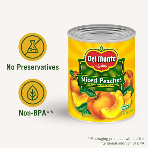 1.81 (Pack 6) Del Monte Canned Sliced Yellow Cling Peaches in Heavy Syrup Pound