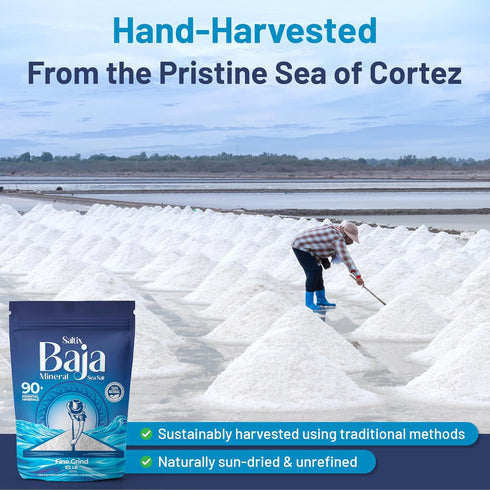 8 oz (1/2 lb), 160+ 100% Saltix Baja Mineral Sea Salt - Fine Grind, Servings Natural & Unrefined, Hand-Harvested from