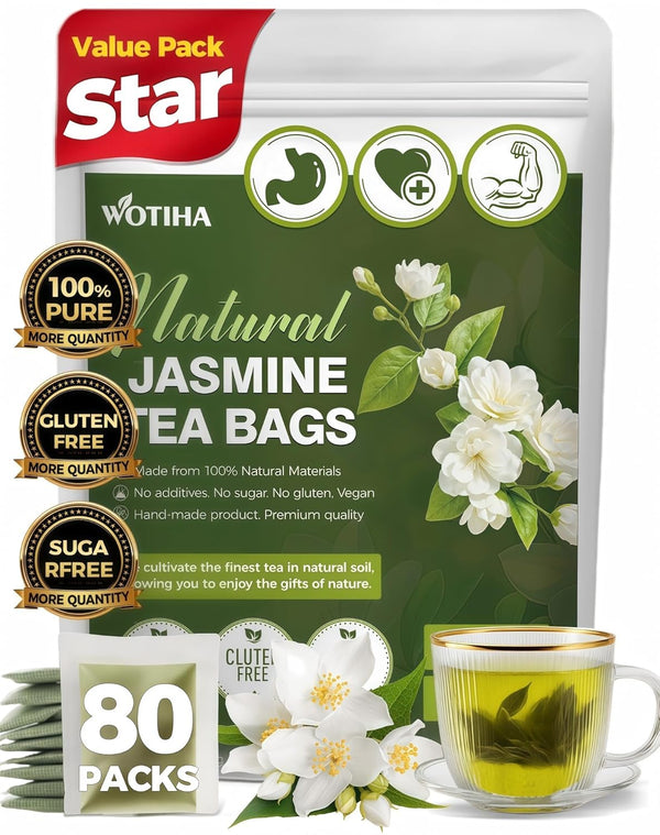 WOTIHA 80 Count Premium Jasmine Tea Bags - 100% Natural Jasmine, Aromatic Floral