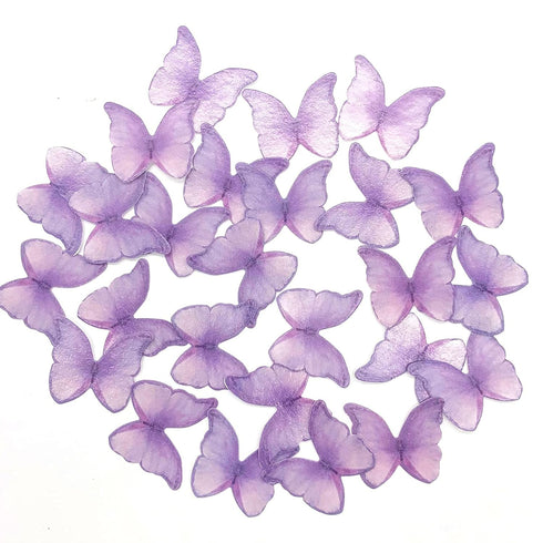 GEORLD Edible Wafer Paper Butterflies, Set of 48 Purple Cake Decorations, Cupcake Topper