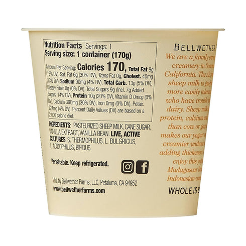 Bellwether Farms 6 OZ Vanilla Sheep Milk Yogurt