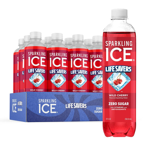 Sparkling Ice LIFESAVERS Wild Cherry, Zero Sugar Flavored Sparkling Water, with Vitamins