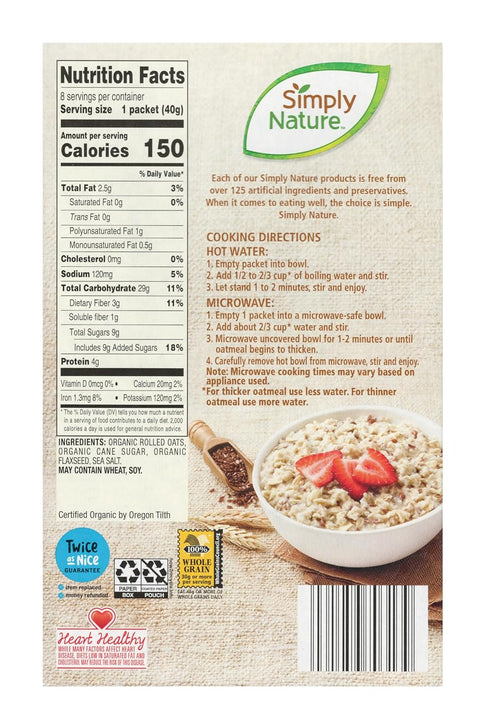 Simply Nature Packets (2 Organic Instant Oatmeal Boxes, Oats & Flax)