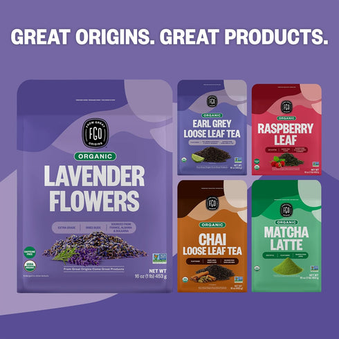 16oz Packaging (Pack 1) FGO Organic Dried Lavender Flowers, Extra Grade Dried Buds, Imported From France for Culinary