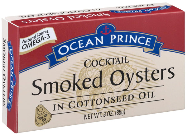 Ocean Prince Cocktail Smoked Oysters in Cottonseed Oil, 3-Ounce Cans (Pack of
