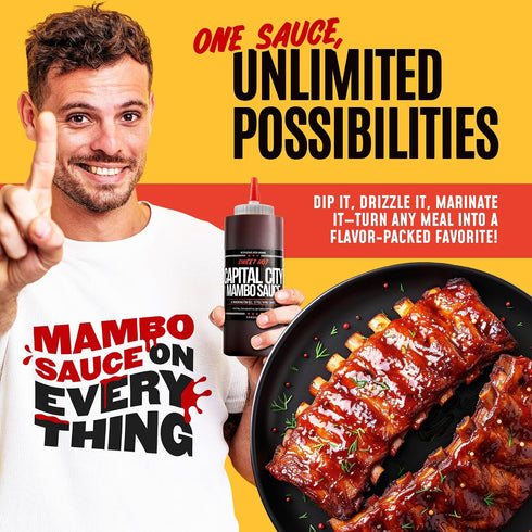 12oz Capital City Mambo Sauce Sweet Hot, Washington DC Wing Sauces, Perfect Condiment for Wings Chicken Pork Beef