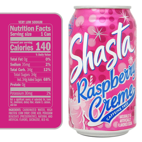 12-Pack 12oz Shasta Raspberry Cream | of Cans | Fruity Raspberry with Smooth Vanilla | Caffeine-Free | Sweet & Creamy