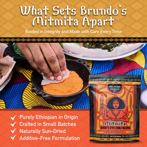 Brundo Ethiopian Spice Company Mitmita - Authentic Ethiopian Spice Blend with Bird's Eye Chili Pepper (8 oz)