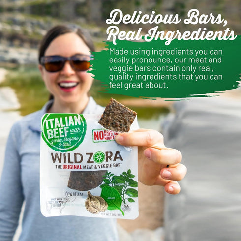 Wild Zora Meat & Veggie Bars, Variety 5-Pack, Natural Jerky Snacks, Healthy Paleo, Gluten Free