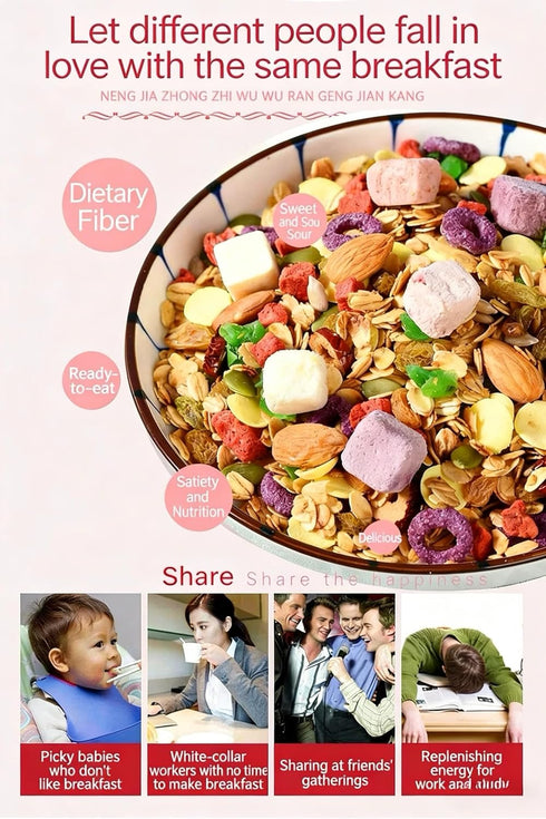 WEIJUEJIYI 400g/14.1oz Yogurt Nut Baked Cereal, Crunchy Breakfast Cereal with Freeze-Dried Yogurt Cubes, Dried Fruits