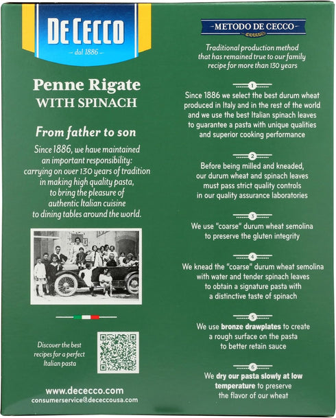 De Cecco 12 Oz Spinach Pasta, Penne Rigate