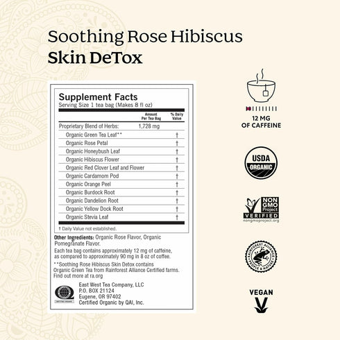 16 Pack (4 Packs) Yogi Tea Soothing Rose Hibiscus Skin DeTox Tea - Tea Bags per - Organic DeTox Tea to Support Skin