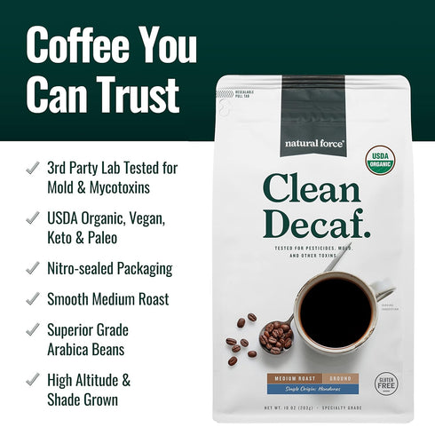 10 oz Natural Force Organic Mold Free Coffee, High CGA Coffee, Mycotoxin Free, Low Acidity, Incredible Taste & Aroma
