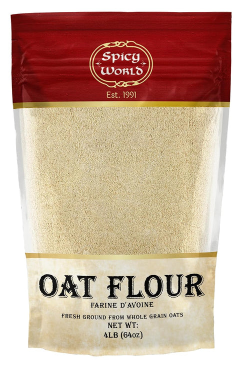 Spicy World Oat Flour Whole Grain 4 Pound Bag (64oz) - Pure, USA Grown,