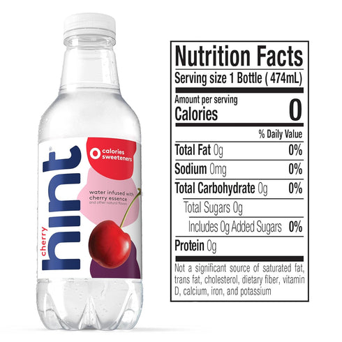 16 Oz (Pack 24) Hint Fruit-Infused Bottled Water, Cherry - Sugar Free Flavored Water with Zero Calories, Naturally