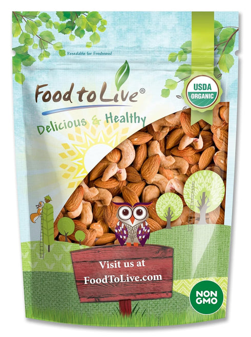 Food to Live Organic Almonds and Cashews Mix, 1 Pound Oven Roasted