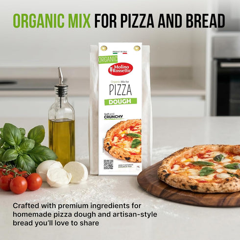 Rossetto 17.6 oz (500 (Pack 4) Molino Organic Pizza Dough Mix with Active Dry Yeast - Healthy Pizza Crust or Bread