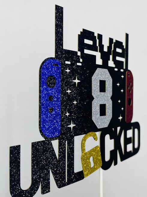 Happy 8th Birthday Cake Topper, Level 8 Unlocked for Kids, Boys & Girls Birthday Party Decoration