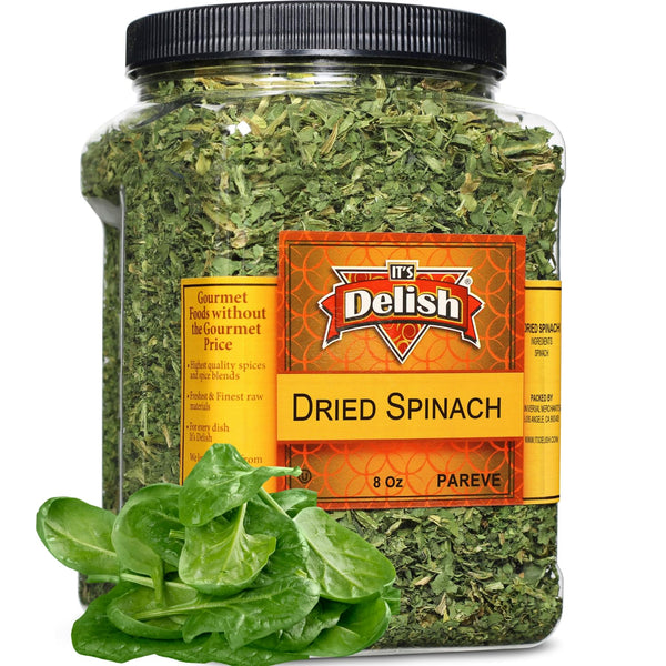 Gourmet Chopped Dried Spinach Flakes by Its Delish, 8 Oz Jumbo Reusable