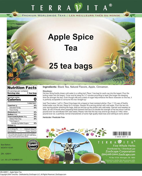 Terravita (25 426911) 2 Pack Apple Spice Tea tea bags, ZIN: