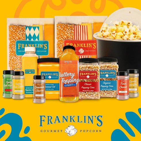 Pack 5 Set Franklin's Gourmet Popcorn Seasoning Powder Variety in Flavors - Made in USA - Dill, Garlic, Cheese