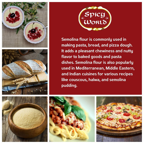 Spicy World 3 LB (48 Semolina Flour Ounce) | USA Grown Semolina for Pizza, for Pasta, and Bread Making | Fine Ground