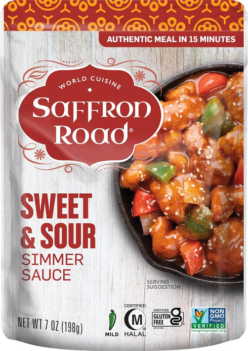 Simmer Simmer 7.0oz Pack 8 Saffron Road Sweet and Sour Sauce | Globally Inspired Sauce | Gluten-free, Vegan, Non-GMO