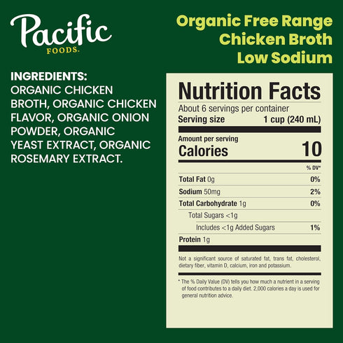 48 oz 8) Pacific Foods Low Sodium Organic Free Range Chicken Broth, Carton (Case